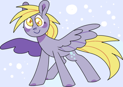 Size: 1280x907 | Tagged: safe, artist:1racat, derpibooru import, derpy hooves, pegasus, pony, smiling, solo, spread wings, wings