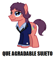 Size: 370x393 | Tagged: safe, derpibooru import, pony, clothes, george harrison, jelly beans, meme, northern song, ponified, que agradable sujeto, simple background, smiling, species swap, suit, the beatles, the simpsons, white background