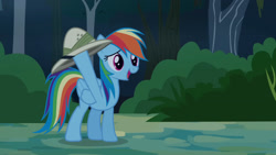 Size: 1920x1080 | Tagged: safe, derpibooru import, screencap, rainbow dash, pony, daring don't, hat, solo