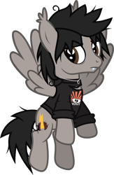 Size: 929x1425 | Tagged: safe, artist:lightningbolt, derpibooru exclusive, derpibooru import, pegasus, pony, undead, vampire, the mean 6, .svg available, bags under eyes, clone, clothes, dyed mane, dyed tail, ear fluff, ears, evil clone, eyeliner, fangs, flying, hood, hoodie, jewelry, lidded eyes, long sleeves, looking back, makeup, male, messy mane, messy tail, mikey way, my chemical romance, necklace, ponified, rolled up sleeves, show accurate, simple background, solo, species swap, spread wings, stallion, svg, tail, torn clothes, transparent background, vector, wings