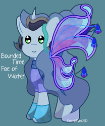 Size: 5000x6000 | Tagged: safe, alternate version, artist:kosmiktym, derpibooru import, oc, oc only, oc:bounded-time, pony, blue background, fairy, fairy wings, pointy ponies, simple background, solo, wings