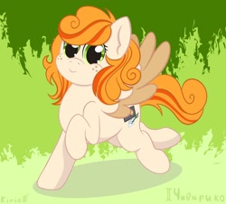 Size: 2560x2310 | Tagged: safe, artist:kiria, derpibooru import, oc, oc only, oc:megan rouge, pegasus, pony, freckles, green eyes, orange hair, solo