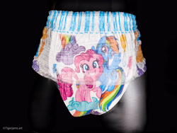 Size: 4000x3000 | Tagged: safe, derpibooru import, pinkie pie, rainbow dash, black background, diaper, irl, merchandise, pampers, photo, simple background