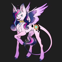 Size: 1249x1252 | Tagged: safe, artist:louarthur8, derpibooru import, princess cadance, princess celestia, princess luna, twilight sparkle, twilight sparkle (alicorn), alicorn, pony, black background, ear fluff, ears, female, fusion, mare, raised hoof, raised leg, signature, simple background, solo