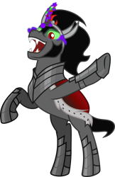 Size: 2354x3624 | Tagged: safe, artist:lincolnbrewsterfan, derpibooru import, king sombra, g4, season 9, the beginning of the end, spoiler:s09, .svg available, antagonist, armor, armored pony, bipedal, black mane, black tail, cape, chestplate, clothes, colored horn, crown, curved horn, cute, cute face, eye mist, fangs, flowing hair, flowing mane, flowing tail, glowing, glowing eyes, glowing horn, happy, happy face, horn, inkscape, jewelry, looking down, magic, male, mist, raised hoof, raised leg, red eyes, regalia, royalty, scene interpretation, sharp teeth, show accurate, sideburns, simple background, slit eyes, smiling, smoke, solo, sombra eyes, sombra horn, sombradorable, speaker, stallion, standing, svg, tail, talking, teeth, telekinesis, transparent background, vector