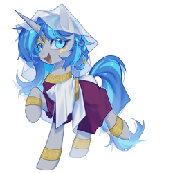 Size: 2000x2000 | Tagged: safe, artist:柒食萬, derpibooru import, oc, oc only, oc:cork, pony, unicorn, byzantine, clothes, cute, dark skin, egyptian, female, greek, long mane, looking at you, mare, open mouth, open smile, simple background, smiling, smiling at you, solo, transparent background