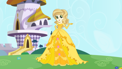 Size: 6000x3400 | Tagged: safe, artist:rainshadow, derpibooru import, sweet biscuit, human, equestria girls, beautiful, canterlot, castle, clothes, dress, equestria girls-ified, female, gloves, gown, jewelry, long gloves, petticoat, princess costume