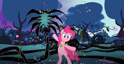 Size: 1350x704 | Tagged: safe, derpibooru import, screencap, pinkie pie, earth pony, pony, bipedal, confetti, element of laughter, female, solo, tree of harmony