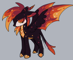 Size: 1072x885 | Tagged: safe, artist:spaceboycelebration, derpibooru import, oc, oc only, oc:firecracker, dracony, dragon, hybrid, pony, gray background, simple background, solo, spread wings, wings