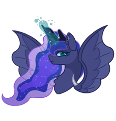 Size: 4673x4895 | Tagged: safe, derpibooru import, princess celestia, princess luna, alicorn, pony, g4, bat wings, bust, canon, chest fluff, crown, female, future, jewelry, magic, mare, regalia, royal sisters, siblings, simple background, sisters, solo, spread wings, transparent background, wings