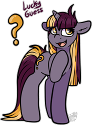 Size: 1325x1796 | Tagged: safe, artist:sexygoatgod, derpibooru import, oc, oc only, oc:lucky guess, pony, unicorn, adoptable, female, magical lesbian spawn, offspring, parent:derpy hooves, parent:twilight sparkle, parents:twerpy, simple background, solo, transparent background