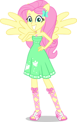 Size: 827x1320 | Tagged: safe, artist:dustinwatsongkx, derpibooru import, fluttershy, equestria girls, street chic, spoiler:eqg series (season 2), clothes, dress, female, geode of fauna, magical geodes, ponied up, sandals, shirt, shoes, simple background, solo, transparent background, wings