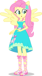 Size: 828x1491 | Tagged: safe, artist:dustinwatsongkx, derpibooru import, fluttershy, equestria girls, clothes, dress, fluttershy boho dress, ponied up, sandals, shoes, simple background, solo, transparent background, wings