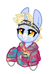 Size: 1440x2031 | Tagged: safe, artist:nootaz, derpibooru import, oc, oc only, oc:nootaz, pony, unicorn, barbie (film), clothes, hoodie, horn, simple background, solo, sweatband, transparent background, unicorn oc