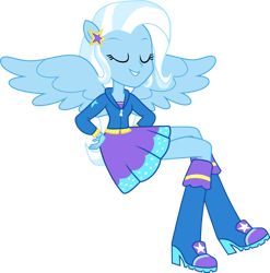 Size: 749x758 | Tagged: safe, artist:dustinwatsongkx, derpibooru import, trixie, equestria girls, boots, clothes, high heel boots, hoodie, ponied up, shirt, shoes, simple background, sitting, skirt, solo, spread wings, transparent background, wings