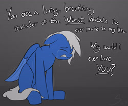 Size: 4800x4000 | Tagged: safe, artist:somber, derpibooru import, oc, oc only, pegasus, crying, gradient background, male, sad, solo, verbal abuse