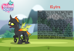 Size: 3014x2102 | Tagged: safe, artist:aleximusprime, derpibooru import, oc, oc:elytra, changeling, flurry heart's story, bio, changeling oc, female, holes, sparkles, yellow changeling