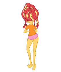 Size: 1948x2296 | Tagged: safe, artist:calmbreezes, derpibooru import, sunset shimmer, equestria girls, alternate hairstyle, clothes, panties, pink panties, pink underwear, rear view, simple background, solo, transparent background, underwear