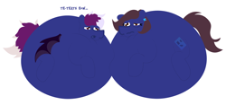 Size: 2418x1136 | Tagged: safe, artist:epsipepnsfw, derpibooru import, oc, oc only, oc:aaaaaaaaaaa, oc:robertapuddin, pony, comic:how to become a giant blueberry, blueberry inflation, post-transformation, simple background, transformation, white background