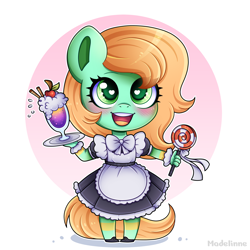 Size: 4000x4000 | Tagged: safe, artist:madelinne, derpibooru import, oc, oc only, anthro, earth pony, candy, clothes, cute, drink, earth pony oc, food, heart, heart eyes, lollipop, maid, solo, wingding eyes