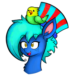 Size: 3834x4196 | Tagged: safe, artist:facadeart, derpibooru import, oc, oc only, oc:texture, bird, pony, bust, hat, simple background, smiling, solo, transparent background