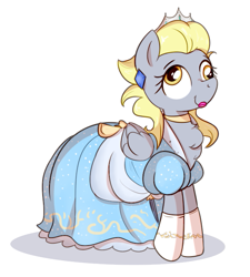 Size: 647x720 | Tagged: safe, artist:cookieboy011, derpibooru import, derpy hooves, pegasus, pony, chest fluff, clothes, dress, jewelry, makeup, simple background, solo, tiara, white background
