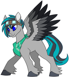 Size: 1734x1925 | Tagged: safe, artist:redahfuhrerking, derpibooru import, oc, oc only, oc:avery, pegasus, pony, colored wings, goggles, male, multicolored wings, simple background, solo, stallion, transparent background, wings