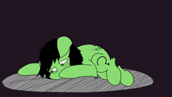 Size: 3502x1973 | Tagged: safe, artist:ponny, derpibooru import, oc, oc:anon filly, earth pony, colored, female, filly, foal, lying down, sad, simple background, solo