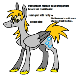 Size: 540x550 | Tagged: safe, artist:devilbunzz, derpibooru import, derpy hooves, pegasus, pony, aroace, diverse-mlp-headcanons, implied derpydash, simple background, solo, transgender, white background