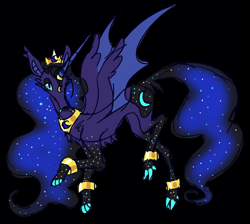 Size: 869x778 | Tagged: safe, artist:devilbunzz, derpibooru import, princess luna, alicorn, bat pony, bat pony alicorn, dog, dog pony, hybrid, original species, pony, bat wings, black background, bracelet, crown, horn, jewelry, regalia, simple background, sparkledog, species swap, wings