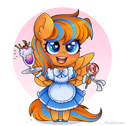 Size: 4000x4000 | Tagged: safe, artist:madelinne, derpibooru import, oc, oc only, oc:cold front, anthro, pegasus, candy, clothes, commission, crossdressing, cute, dress, drink, food, heart, heart eyes, lollipop, maid, male, pegasus oc, pinafore, solo, wingding eyes, ych result