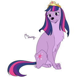 Size: 894x894 | Tagged: safe, artist:beinting, derpibooru import, twilight sparkle, dog, big crown thingy, cute, dogified, element of magic, female, jewelry, regalia, signature, simple background, sitting, smiling, solo, species swap, transparent background, twiabetes, twilight barkle