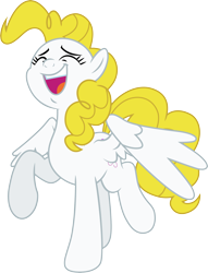 Size: 2380x3113 | Tagged: safe, artist:mlptmntfan2000, derpibooru import, surprise, pony, g1, g4, base used, eyes closed, g1 to g4, generation leap, laughing, open mouth, partially open wings, raised hoof, raised leg, simple background, solo, transparent background, wings