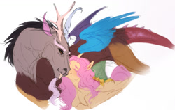 Size: 1280x809 | Tagged: safe, artist:leonerdman, derpibooru import, discord, fluttershy, draconequus, pegasus, pony, discoshy, female, male, shipping, straight