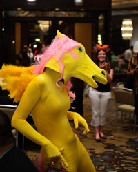 Size: 1024x1280 | Tagged: safe, derpibooru import, fluttershy, human, pegasus, anthrocon, clothes, convention, cosplay, costume, hoers mask, irl, irl human, mask, morphsuit, photo, solo focus, zentai