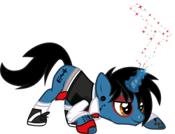 Size: 1660x1272 | Tagged: safe, artist:lightningbolt, derpibooru exclusive, derpibooru import, pony, unicorn, .svg available, belt, clothes, crouching, ear piercing, eyeshadow, fingerless gloves, fireworks, frank iero, gauges, gloves, glowing, glowing horn, gun, hair over one eye, horn, horn piercing, lip piercing, long sleeves, makeup, male, my chemical romance, necktie, nose piercing, piercing, ponified, shirt, shoes, show accurate, simple background, smiling, smirk, socks, solo, sparks, species swap, stallion, svg, t-shirt, tattoo, transparent background, undershirt, vector, vest, weapon