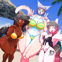 Size: 5000x5000 | Tagged: safe, artist:tatemil, derpibooru import, anthro, cat, bikini, clothes, muscles, my little pony, swimsuit, vrchat