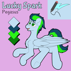 Size: 5000x5000 | Tagged: safe, artist:jacqueling, derpibooru import, oc, oc only, oc:lucky spark, pegasus, chest fluff, male, purple background, simple background, solo, wings