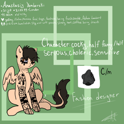 Size: 5000x5000 | Tagged: safe, artist:deadsmoke, derpibooru import, oc, oc only, oc:anastasiy, pegasus, fashion designer, information, reference sheet, solo, text