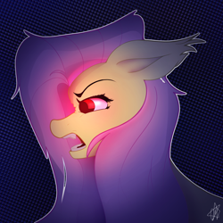 Size: 3200x3200 | Tagged: safe, artist:ermecg, derpibooru import, fluttershy, bat pony, abstract background, angry, angry eyes, bat ponified, dark background, ears back, female, flutterbat, race swap, solo