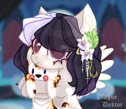 Size: 2900x2500 | Tagged: safe, artist:hell-fire13, derpibooru import, oc, oc only, pegasus, pony, bust, eye clipping through hair, eyelashes, flower, flower in hair, pegasus oc, smiling, solo, wings