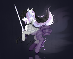 Size: 4248x3456 | Tagged: safe, artist:hell-fire13, derpibooru import, oc, oc only, earth pony, pony, choker, earth pony oc, hoof hold, rearing, solo, sword, weapon