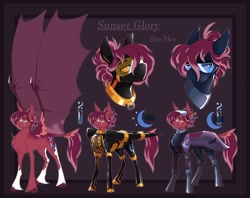 Size: 2048x1619 | Tagged: safe, artist:parrpitched, derpibooru import, oc, oc only, oc:doctor sunset glory(fireverse), bat pony, pony, bat pony oc, boots, chest fluff, clothes, fangs, female, fireheart76's latex suit design, gloves, latex, latex boots, latex gloves, latex suit, mare, prisoners of the moon, reference sheet, rubber, rubber suit, scientist, shoes, spread wings, wings