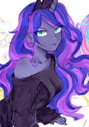 Size: 728x1041 | Tagged: safe, artist:liaaqila, derpibooru import, princess luna, human, equestria girls, breasts, digital art, humanized, kotobukiya, traditional art