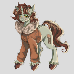 Size: 3000x3000 | Tagged: safe, artist:tendocake, derpibooru import, oc, pony, unicorn, brown hair, clothes, ear fluff, ears, fluffy hair, freckles, hoof fluff, jacket, looking at you, ponysona, short hair, simple background, smiling, smiling at you, solo, thick eyebrows