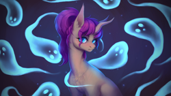 Size: 3840x2160 | Tagged: safe, alternate version, artist:inarimayer, derpibooru import, oc, oc only, oc:heart spark, classical unicorn, ghost, pony, undead, unicorn, 4k, cloven hooves, female, high res, horn, leonine tail, mare, solo, unicorn oc, unshorn fetlocks, wallpaper