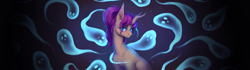 Size: 7680x2160 | Tagged: safe, alternate version, artist:inarimayer, derpibooru import, oc, oc only, oc:heart spark, classical unicorn, ghost, pony, undead, unicorn, 32:9, absurd resolution, cloven hooves, female, horn, leonine tail, mare, solo, tail, unicorn oc, unshorn fetlocks, wallpaper