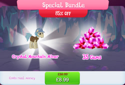 Size: 1264x858 | Tagged: safe, derpibooru import, idw, earth pony, pony, bundle, cleft chin, clothes, costs real money, english, facial hair, gameloft, gem, hard hat, hat, idw showified, leg hair, male, mobile game, my little pony: magic princess, numbers, official, sale, sideburns, solo, stallion, text, unnamed character, unnamed pony