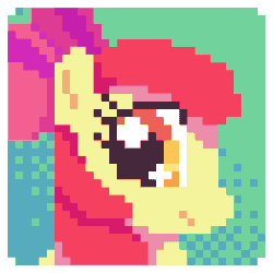 Size: 350x350 | Tagged: safe, artist:megafluffy99, derpibooru import, apple bloom, earth pony, pony, animated, aside glance, female, filly, foal, looking at you, pixel art, smiling, solo