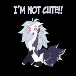 Size: 1280x1280 | Tagged: safe, artist:angry_platypus, derpibooru import, demon, demon pony, hellhound, pony, angry, hellhound pony, helluva boss, i'm not cute, looking at you, loona (helluva boss), ponified, sitting, solo, species swap